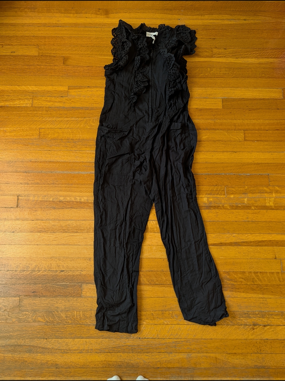 Apiece Apart NY Black Ruffle-Sleeve Cotton Jumpsuit